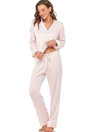 Serenedelicacy Women's Satin Pajama Set Long Sleeve Button Down Sleepwear 2-Piece Silky Pj Set thumbnail 7