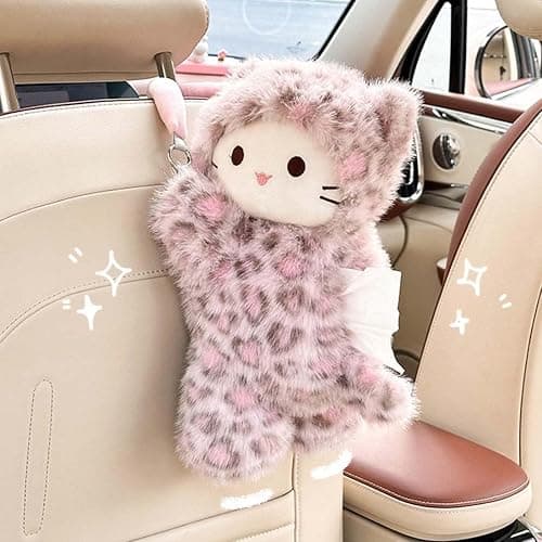 Tissue Box Cover Plush Tissue Box Holder for Car, Home, Decorative Holder/Organizer for Bathroom Vanity Countertop, Nightstands, Office Desk-Pink Leopard Cat thumbnail 7
