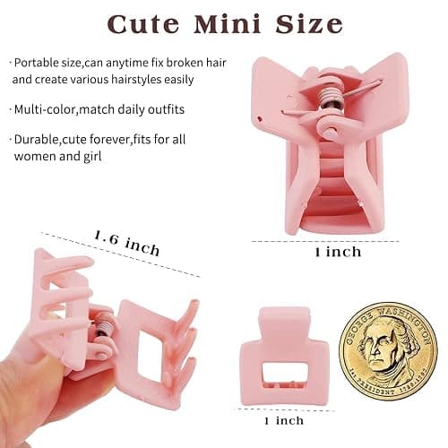 Ahoney 10Pcs Small Pink Hair Claw Clips for Women & Girls, Mini Cute Jaw Clips for Thin Hair with Gift Box thumbnail 4