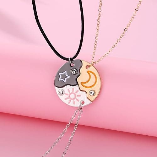POYAMUSE 3-Piece Best Friend Necklace Set with Sun Moon and Star Pendants - Friendship Jewelry for Trio, Cute Puzzle Necklace for 3 Best Friends thumbnail 6