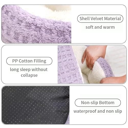 Plush Cat Bed Hooded Semi Enclosed Shell Shaped Pet Nest Cozy Warming Anti-Slip Small Dog Bed for Puppy and Kitten thumbnail 5