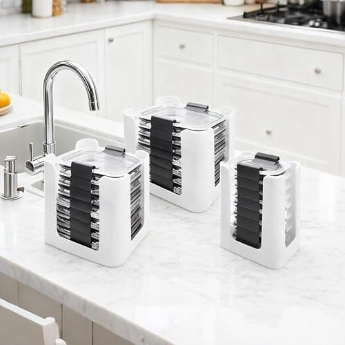 Food Storage Container Lid Organizer for Rubbermaid Brilliances nap-on lids | Food Container Lid Organizer for Kitchen Cabinet (3-Piece) - Holds 24 Lids for 4.7 & 3.2 Cup,1.3 Cup,0.5 Cup (White) thumbnail 2