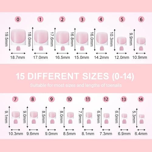 SWETIDAY Toe Nail Tips Press on, French Fake Short Toe Tips, 150Pcs Square Round Acrylic Toenail Press Ons, 15 Sizes French Baby Pink Wearable Full Cover Fake Toenails thumbnail 4