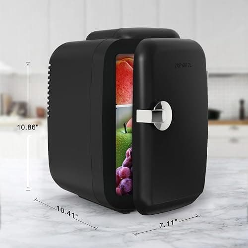 CROWNFUL Mini Fridge, 4 Liter/6 Can Portable Cooler and Warmer Personal Fridge for Skin Care, Cosmetics, Food,Great for Bedroom, Office, Car, Dorm, ETL Listed (Black) thumbnail 2