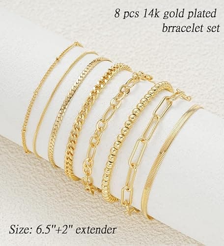 Gold Bracelets for Women, 14K Gold Plated Dainty Bracelets Set, Layered Chain Bracelets Pack Jewelry thumbnail 8