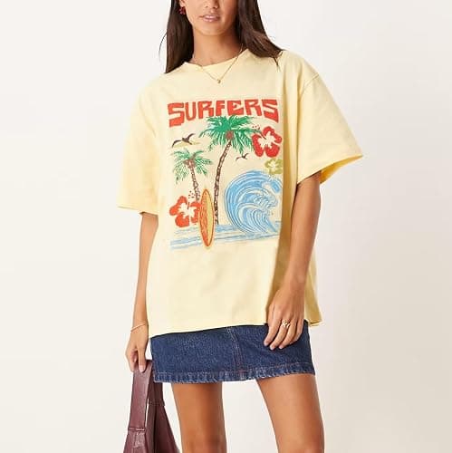 Women Oversized Tops Y2k Cute Loose Short Sleeve Fruit Floral Graphic T Shirt Vintage Beach Coastal Summer Baggy Tee thumbnail 3