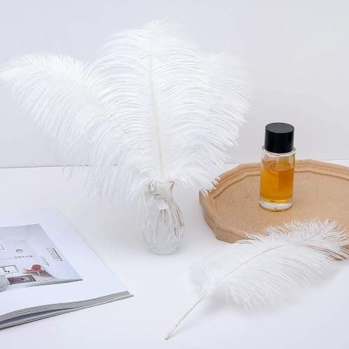 24pcs Natural White Ostrich Feathers 10-12inch (25-30cm) for Wedding Party Centerpieces，Flower Arrangement and Home Decoration. thumbnail 5