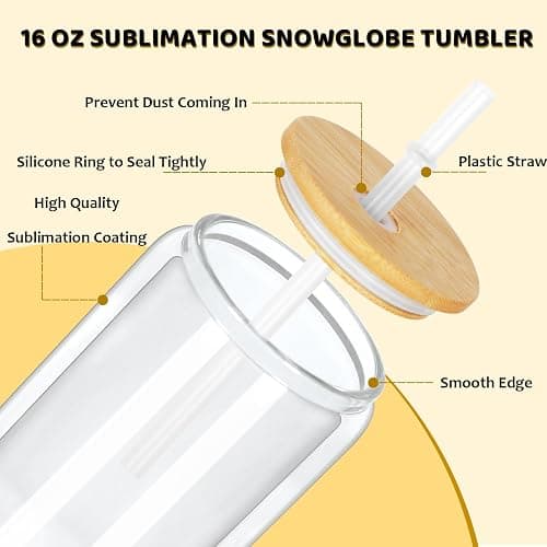 Maucircol 16 Oz Snow Globe Tumbler, 8 Pack Pre-Drilled Sublimation Glass Cup For Glitter Snow Globe Diy, Double Wall Sublimation Glass Tumbler thumbnail 3
