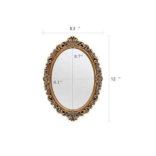 OIGUMR Oval Smallest Wall Mirror Resin Frame Size：12 x 8.3 inch Mirror Vintage Hanging Mirrors for Bedroom Living-Room Dresser Decor Gold thumbnail 3