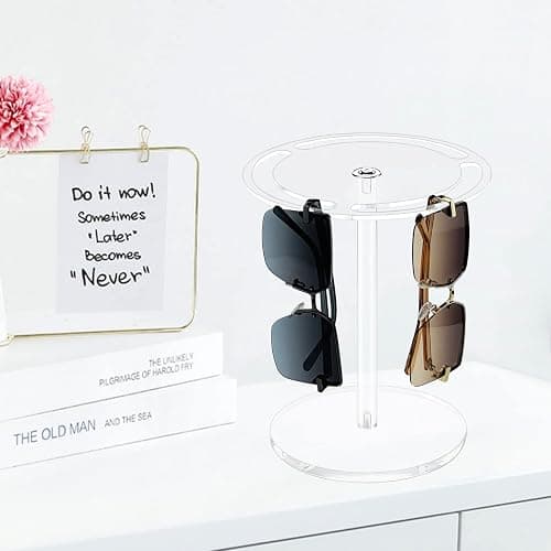 Bigfety Acrylic Sunglasses Holder Stand with 360 Rotating, Eyeglasses Display Rack Clear Glass Tabletop Organizer thumbnail 4