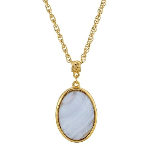 1928 Jewelry 14K Gold Dipped Gemstone Rose Quartz Pink Oval Pendant Necklace For Women, 16" - Image 1