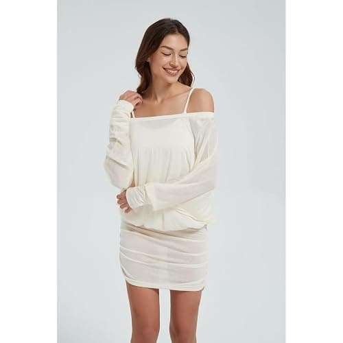 LRF Off The Shoulder Dress See Through Trendy Y2k Sexy Mini Slim Fit Casual Loungewear Dress thumbnail 4