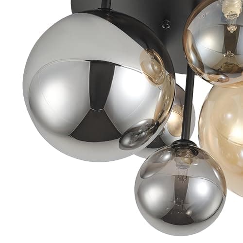 Aiwen 5-Light 17.71 in Black Semi Flush Mount Ceiling Light, Modern Ceiling Chandeliers with Globe Glass Shade, Farmhouse Ceiling Light Fixture, Cluster Chandelier for Bedroom thumbnail 5