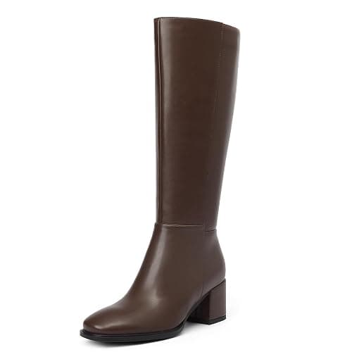 AIUNIIND Knee High Boots for Women, Low Block Heel, Round Toe, Side Zipper | Comfortable Tall Boots, 2.5 inch Chunky Heel, PU Faux Leather, Zip Up, for Fall, Winter, Going out, Dress, Festival - Image 1