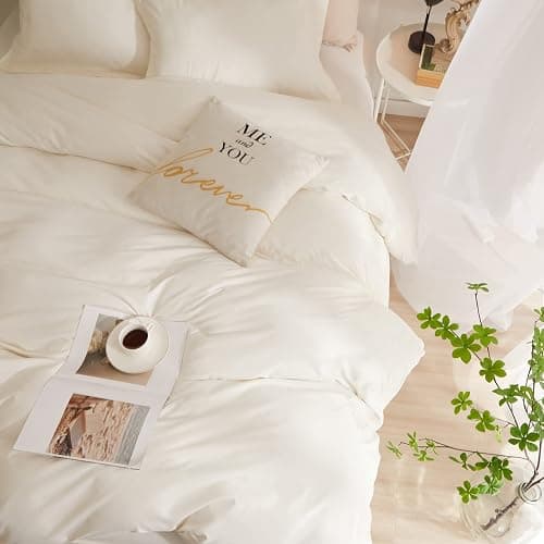AMWAN Cream White Duvet Cover Full Size Soft Washed Microfiber Ivory Duvet Cover with Zipper Closure Boho 3 Pieces Bedding Set Off White Comforter Cover 1 Cream Duvet Cover 80”x90” with 2 Pillowcases - Full (80"x90") - Cream White thumbnail 9