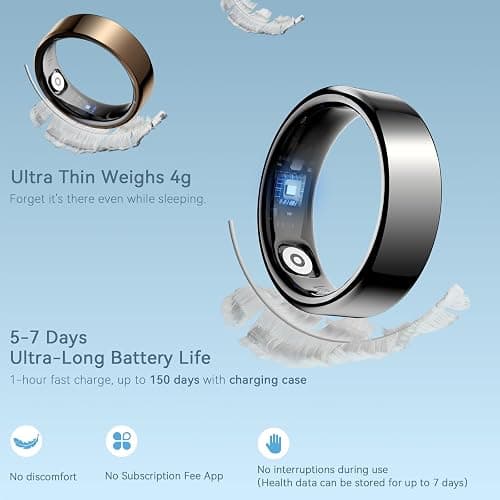 2026 Smart Ring For Women & Men, Sleep Health Fitness Tracker, Gold 6 | No App Fee, Track Sleep, Heart Rate, Blood Oxygen and Stress, 5-7 Day Battery Life, Lightweight, iOS & Android Compatible thumbnail 3