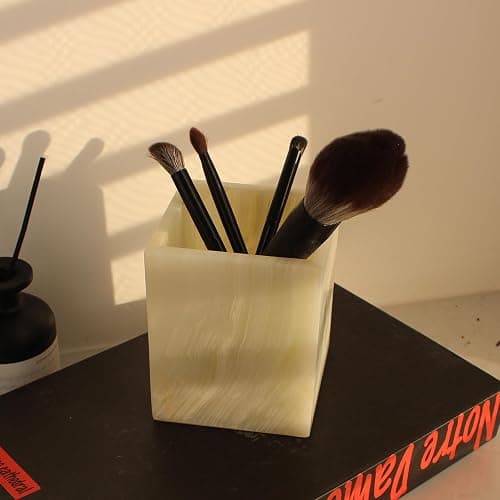 Natural Light Green Onyx Toothbrush Holders for Bathroom, Marble Makeup Brush Holder Countertop Organizer thumbnail 7