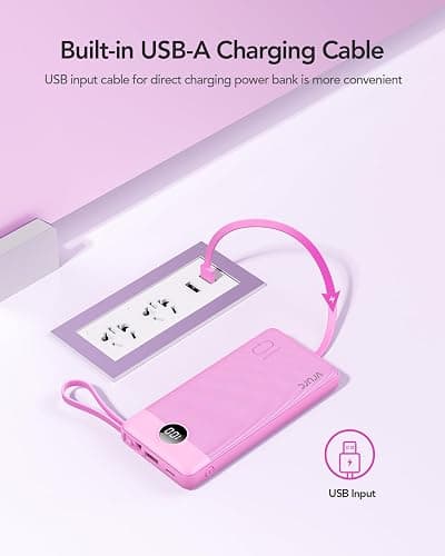 VRURC Portable Charger 10000mAh, Travel Essentials Battery Pack, 5 Output 2 Input Power Bank, Built-in Micro & USB C Cables Phone Charger for iPhone 17 Pro 17 16 15 14 13,Android-Purple(1 Pack) thumbnail 3