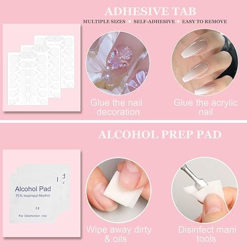 20PCS Press On Nail Tool Kit: Nail Prep Kit with Glue, Remover, Mini File, Buffer, Prep Pad, Adhesive Tabs, Wood Stick, Instruction Card thumbnail 5