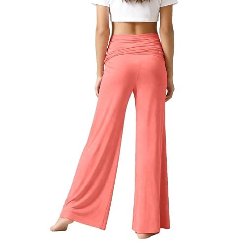 Coral Fold Over Yoga Pants Mädchen, Weite Lounge Hose Mit Raffung, Loose Fit Uni Corals Pants 2026 Coral Fold-Over-Yogahose, Weite Palazzo Hose Mit Hohem Umschlagbund,Korallfarbene Faltenhose thumbnail 7