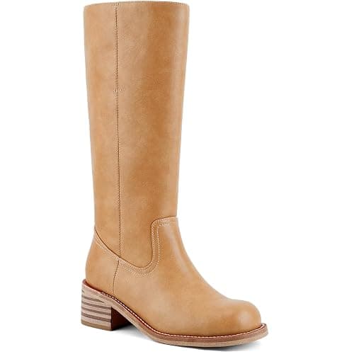 UBWDU Women's Knee High Boots Chunky Block Heel Long Boots Square Toe Low Heel Boots for Women - Image 1