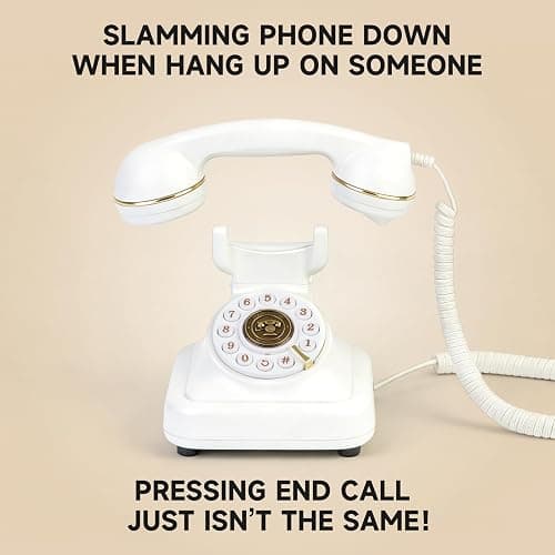 Bluetooth Retro Landline Phone for Cell Phone, Rotary Home Phones, White | Vintage Old Fashioned Telephone with Speakerphone & Volume Control, Wireless Rechargeable Telephone for Bedroom, Home Office thumbnail 8