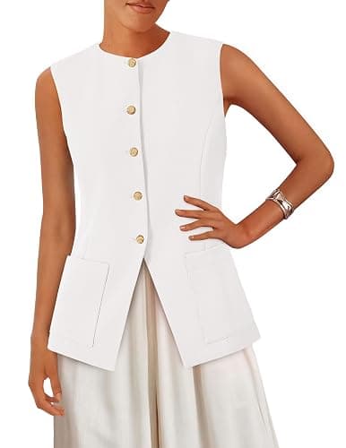 PRETTYGARDEN Blazer Vest Tops for Women Sleeveless Button Down Business Casual Outfits Work Suit Vests Waistcoat - Image 1