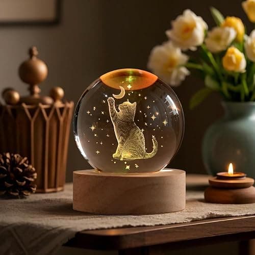3D Cat Gifts for Women 60mm Crystal Ball Cat Lovers Gift Decor Cat Themed Gifts Lamp Glass Ball for Birthday Mothers Day Christmas Birthday thumbnail 4