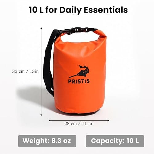 Pristis Waterproof Dry Bag, 10L Lightweight Floating Kayak Storage Backpack for Men Women, Durable Outdoor Roll Top Dry Sack Gear Accessory for Kayaking Fishing Rafting Beach Camping, Orange thumbnail 5