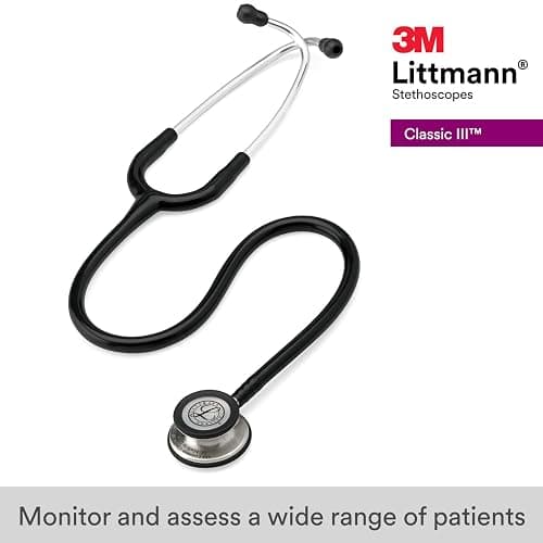 3M Littmann Classic III Monitoring Stethoscope, 5620, More Than 2X as Loud, Weighs Less, Stainless Steel Chestpiece, 27" Black Tube thumbnail 2