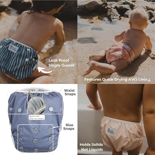 Reusable Swim Diapers and Wet Bag - One Size Fully Adjustable - Laguna Unisex 3 Pack with Wet Bag by Nora's Nursery - Laguna thumbnail 8