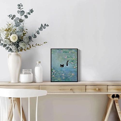 Hamduker Cat Wall Art Monet Prints Vintage Canvas Wall Art Funny Cat in Water Lilies Posters for Room Bedroom Living Room Bathroom Wall Decor Aesthetic (Size: 8''x10''x1pcs) thumbnail 4