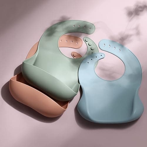 Eascrozn Silicone Bibs for Babies Toddler Set of 3, BPA Free, Soft Adjustable Waterproof Bibs for Feeding Essentials thumbnail 2