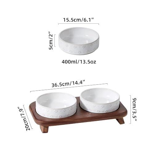 Havniva Ceramic Cat Food Bowl, 6.1" Raised Cat Bowls with Acacia Wood Stand | Elevated Cat Bowls, Whisker Friendly, Extra Wide Opening, Aesthetic Cat Dishes, Elegant Pet Bowls, Food-grade Ceramic, Kitten thumbnail 3