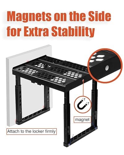 Piffny Locker Organizer Shelf， Adjustable Width and Height, Stackable, Ideal Locker Shelf for School, Office, Gym Lockers, or Even Kitchen Cabinets & Under Sink Organization (White 1 Pack) thumbnail 6