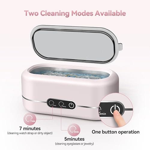 BYASKZIV Jewelry Cleaner Ultrasonic Machine, Upgraded 48KHz Ultrasonic Cleaner with 304 Stainless Steel for Jewelry, Eyeglasses, Rings, Watch Strap, Dentures-Pink thumbnail 4