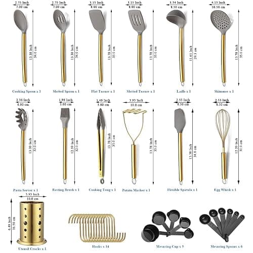 Gold Kitchen Utensils Set, Kyraton 38 Pieces Non-Stick Silicone Cooking Utensils Set, Spoon Spatula Set with Sturdy Stainless Steel Utensil Holder, Dishwasher Safe thumbnail 3