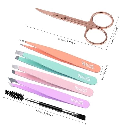 TsMADDTs 6 pcs Tweezers Set for Women, Eyebrow Tweezers with Curved Scissor for Ingrown Hair, Hair Plucking Daily Beauty Tools with Leather Travel Case thumbnail 2