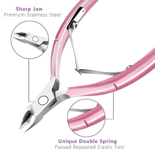 Cuticle Trimmer with Pusher and Scissors, Remover Professional Durable Pedicure Manicure Tools, Stainless Steel Cuticle Nipper Cutter Clipper Nail Tools (Pink Pusher) thumbnail 3