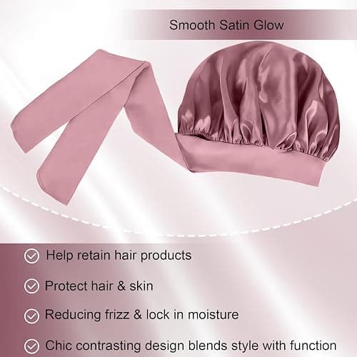 Silk Bonnet for Sleeping Women Satin Cap Reduce Frizz & Hair Breakage | Adjustable Tie Enables Personalized Fit. Premium Satin Preserves Hair Moisture and Maintains Healthy Hair while Sleeping thumbnail 3