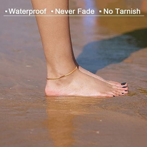 QJLE Gold Anklets for Women Waterproof,18K Gold Plated Anklet for Women Snake Chain Link Dainty Ankle Bracelets Summer Beach Jewelry thumbnail 3