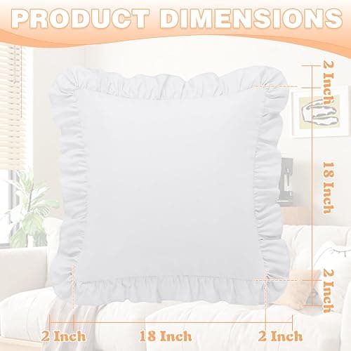 Yvrcen Ruffle Throw Pillow Covers, White, 18x18 Inches, 2 Pack | Square Pillow Cases, Microfiber, Decorative Pillow Shams, For Sofa Couch Bedroom Living Room thumbnail 2