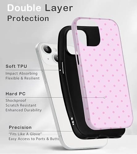 Amzfield for iPhone 13 Case for iPhone 14 Case Cute Polka Dot Aesthetic Retro Design for Valentines Fall Women Girls Simple Girly Chic Pretty Dual Layer Hybrid Protection Elegant Case, Pink thumbnail 3