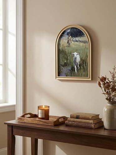 TwoDays Gold Vintage Christian Jesus Arched Wood Framed Wall Art – Jesus Leaves the 99 Sheep Canvas Picture, Religious Farmhouse Artwork Prints Wall Decor for Living Room, Bedroom (11" x 13.8") thumbnail 4
