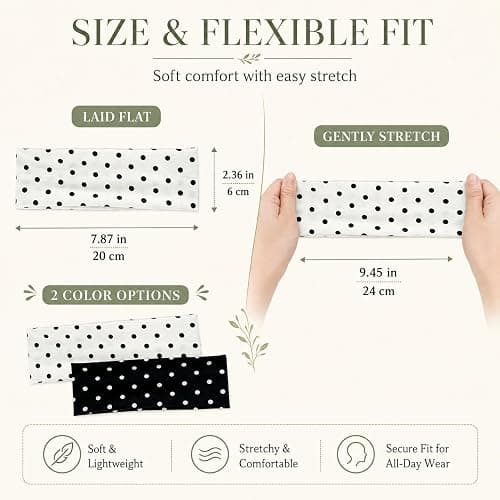 duwieo 2Pcs Classic Black White Polka Dot Wide Headbands, Elastic Non-Slip Soft Polka Dot Headband, Fashion Women Hair Accessories for Yoga Workout Party Daily thumbnail 2