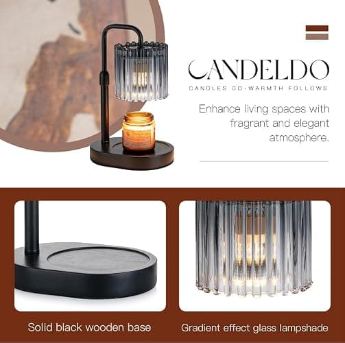 Candeldo Candle Warmer Lamp with Timer: Black Candle Warming Lamp Height Adjustable Wax Melt Warmer Dimmable Modern Farmhouse New Home Bedroom Decor Mothers Day Housewarming Gift for Women thumbnail 8