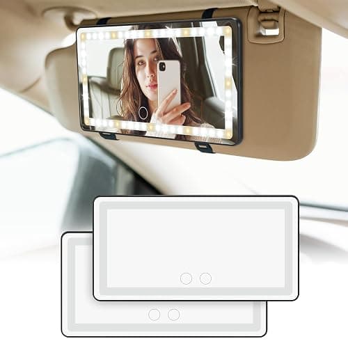 JOYTUTUS Car Sun Visor Vanity Mirror, Car Vanity Mirror With Lights, Makeup with 3 Light Modes & 60 LEDs, Rechargeable Dimmable Touch Control Travel Makeup for Truck SUV - Image 1