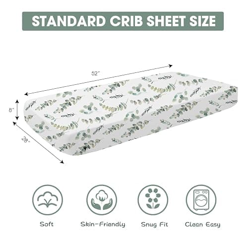 Bimocosy Crib Sheets Fitted for Boys Girls 4 Pack, Baby Crib Mattress Sheets, Super Warm Bed Sheets, Size 28"x 52" for Standard Crib and Toddler Mattresses, Super Soft and Breathable Microfiber Leaf - Leaf/Bear/Gray/Green thumbnail 3