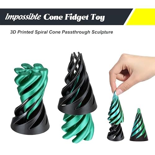 Impossible Cone (3PCS), 3D Printed Spiral Cone Fidget Toy, Impossible Pyramid Passthrough Sculpture, Mini Stress Relief Desktop Decorations Toy for Kids Adult Gift (Laser Blue Green) thumbnail 2