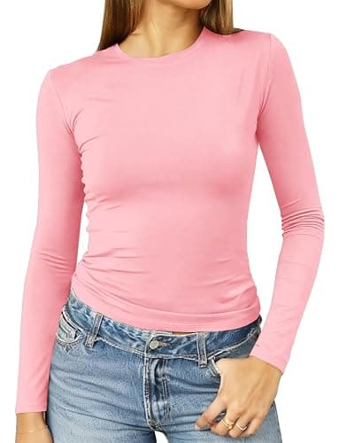 Abardsion Women's Long Sleeve Shirts Spring 2025 Casual Basic Going Out Crop Tops Slim Fit Tight Y2K Clothes - Image 1